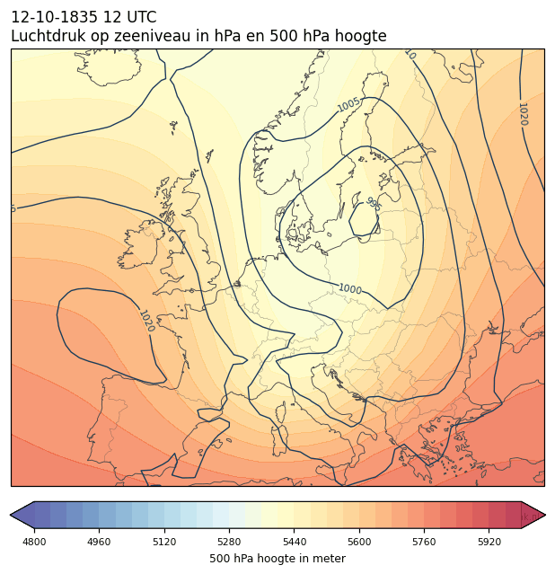 Weerkaart van 12 oktober 1835 om 12 UTC