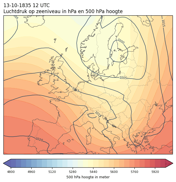 Weerkaart van 13 oktober 1835 om 12 UTC
