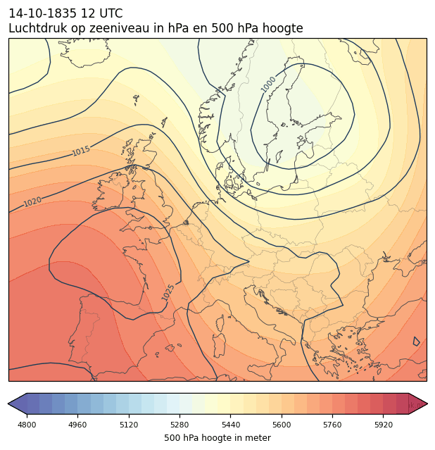 Weerkaart van 14 oktober 1835 om 12 UTC