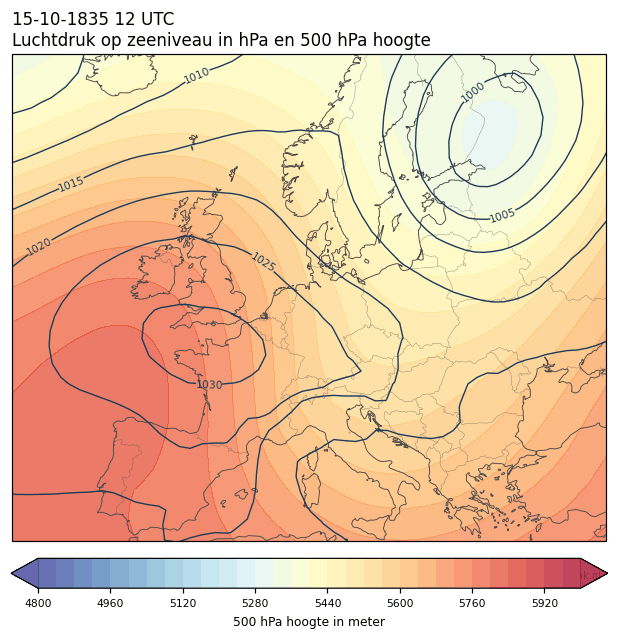 Weerkaart van 15 oktober 1835 om 12 UTC