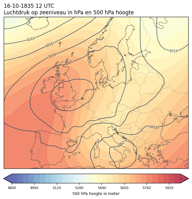 Weerkaart van 16 oktober 1835 om 12 UTC