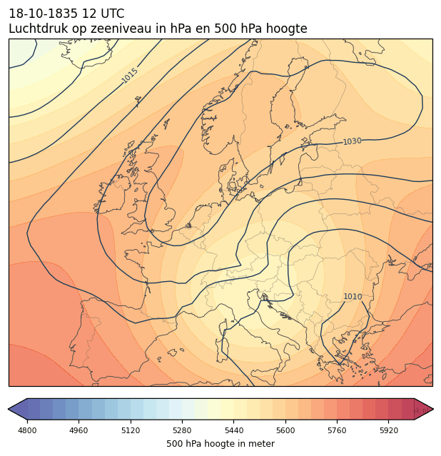 Weerkaart van 18 oktober 1835 om 12 UTC