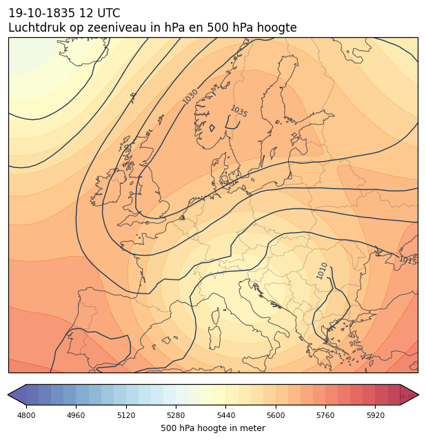 Weerkaart van 19 oktober 1835 om 12 UTC
