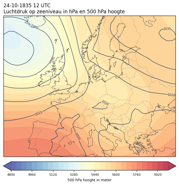 Weerkaart van 24 oktober 1835 om 12 UTC