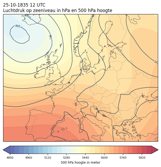 Weerkaart van 25 oktober 1835 om 12 UTC