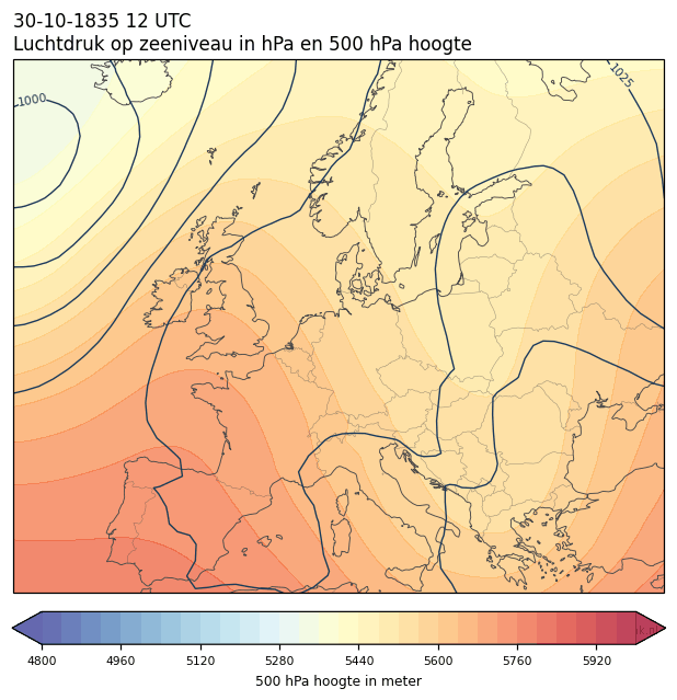 Weerkaart van 30 oktober 1835 om 12 UTC