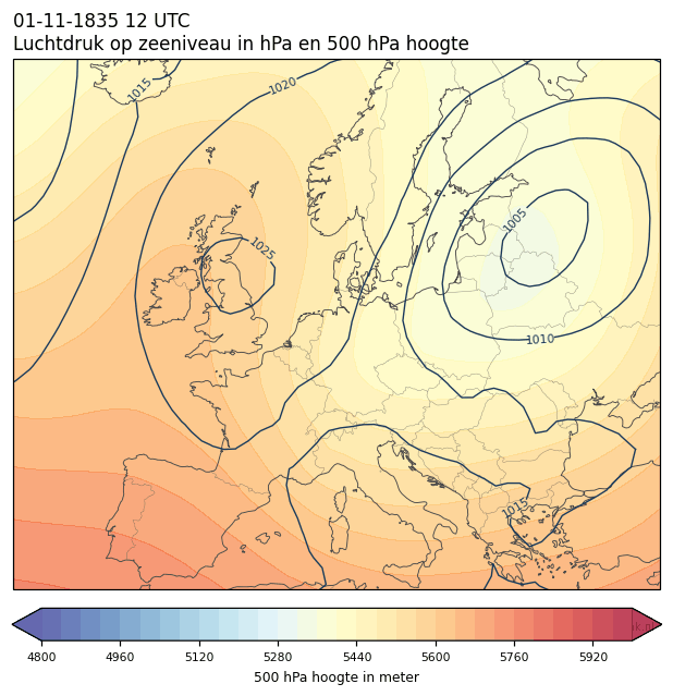 Weerkaart van 1 november 1835 om 12 UTC