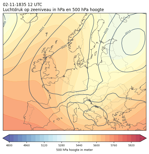 Weerkaart van 2 november 1835 om 12 UTC