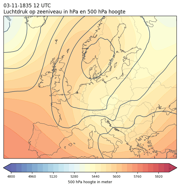 Weerkaart van 3 november 1835 om 12 UTC