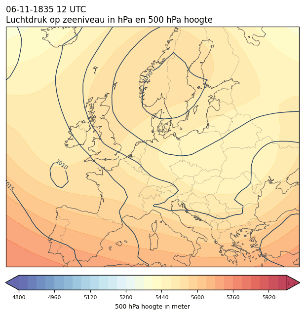 Weerkaart van 6 november 1835 om 12 UTC