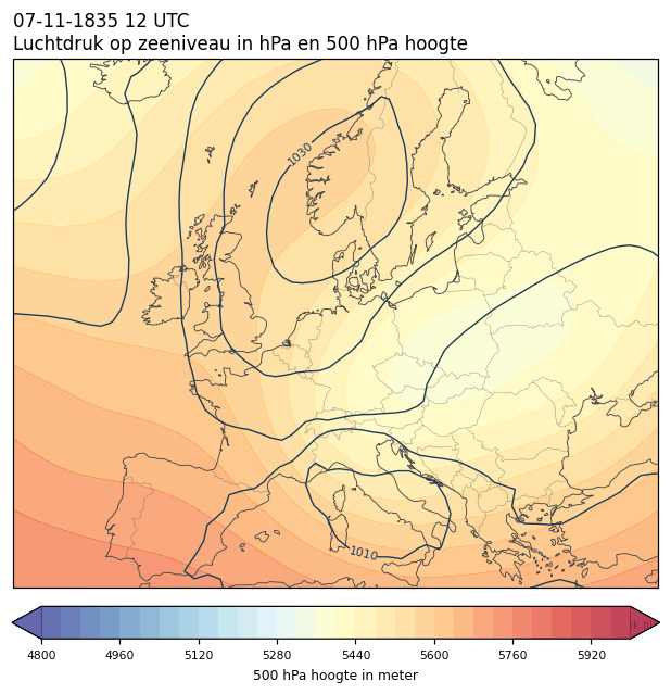 Weerkaart van 7 november 1835 om 12 UTC