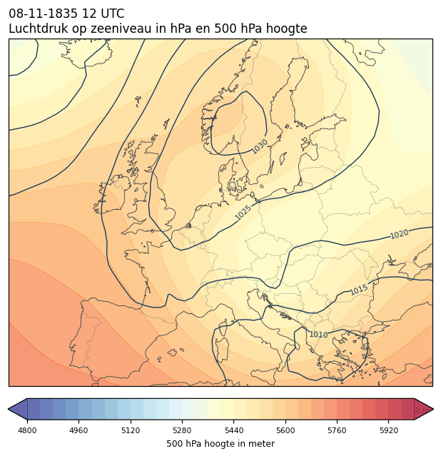 Weerkaart van 8 november 1835 om 12 UTC