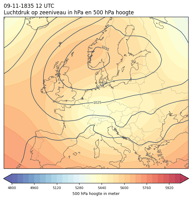 Weerkaart van 9 november 1835 om 12 UTC