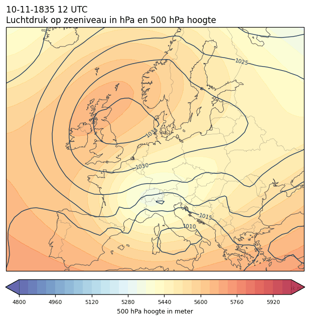 Weerkaart van 10 november 1835 om 12 UTC