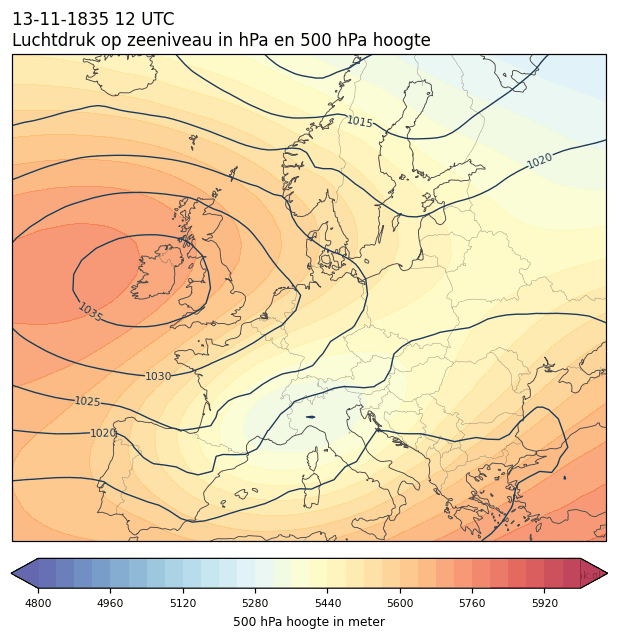 Weerkaart van 13 november 1835 om 12 UTC