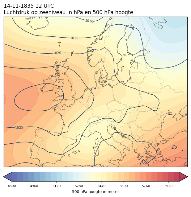 Weerkaart van 14 november 1835 om 12 UTC