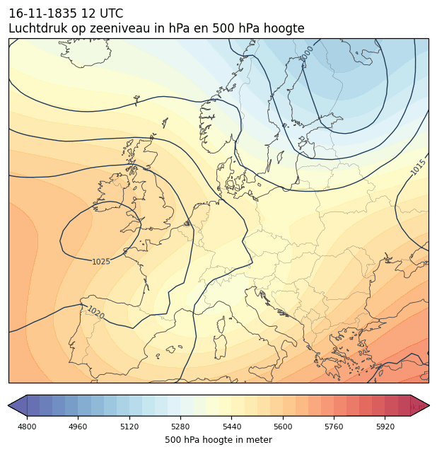 Weerkaart van 16 november 1835 om 12 UTC