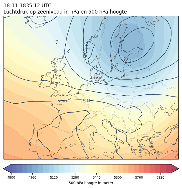 Weerkaart van 18 november 1835 om 12 UTC