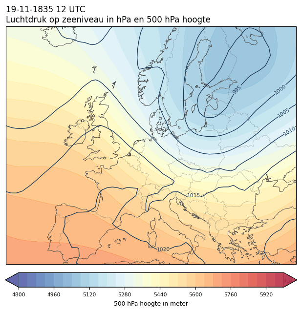 Weerkaart van 19 november 1835 om 12 UTC