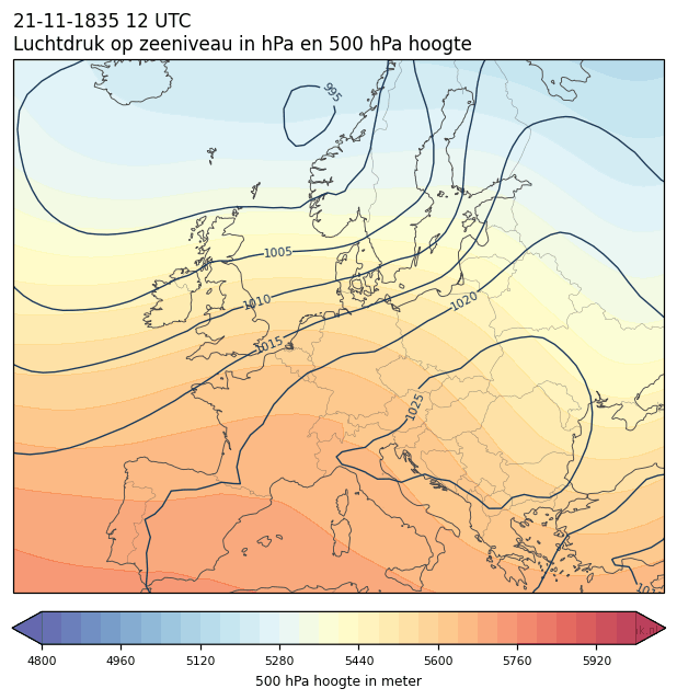 Weerkaart van 21 november 1835 om 12 UTC