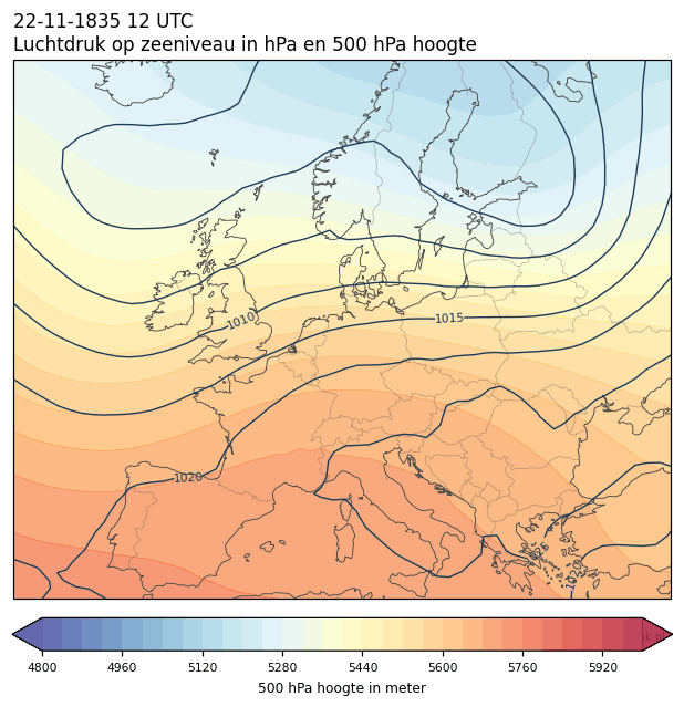 Weerkaart van 22 november 1835 om 12 UTC