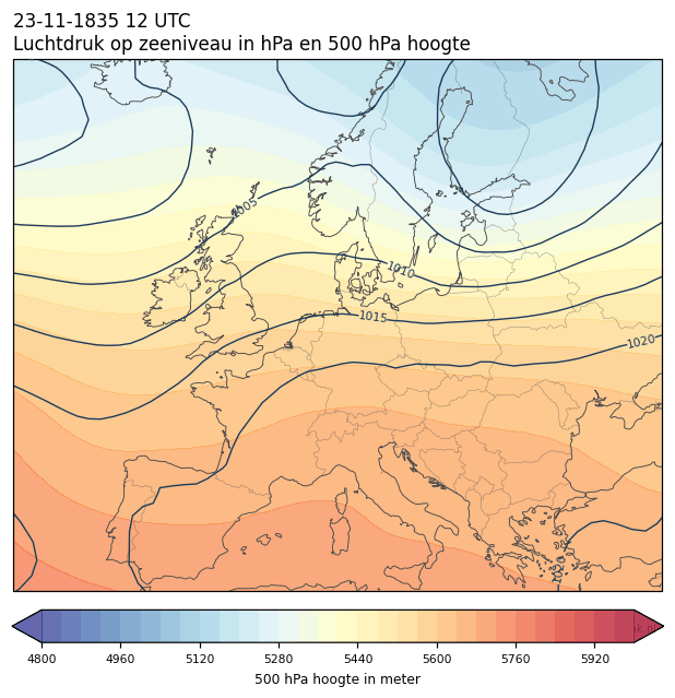 Weerkaart van 23 november 1835 om 12 UTC