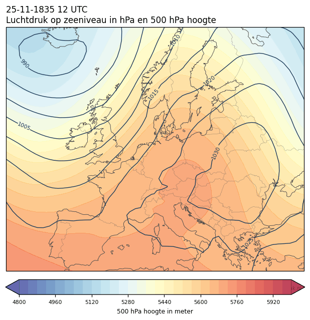Weerkaart van 25 november 1835 om 12 UTC