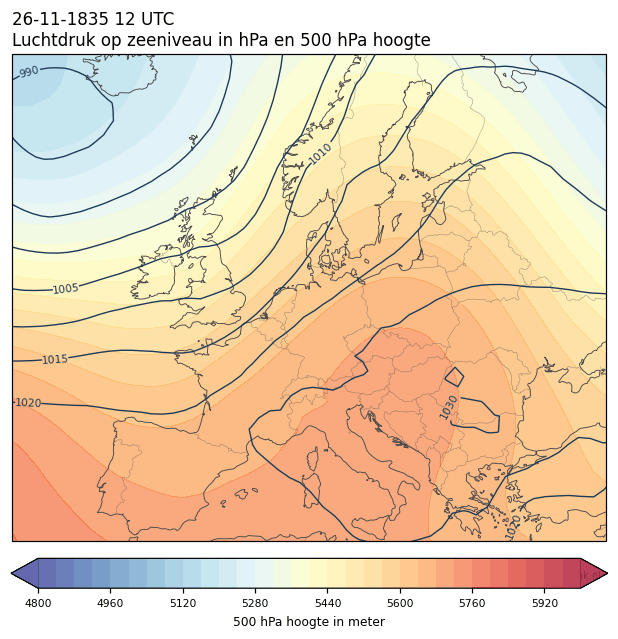 Weerkaart van 26 november 1835 om 12 UTC