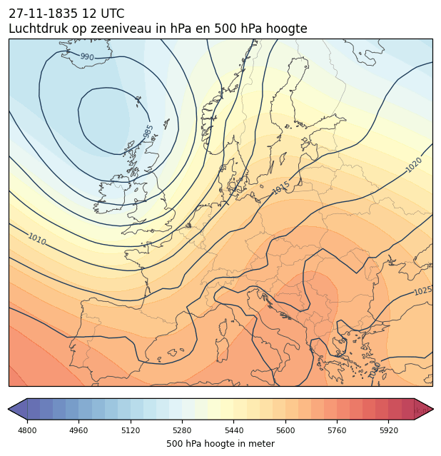 Weerkaart van 27 november 1835 om 12 UTC