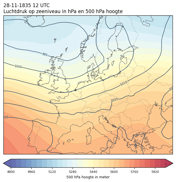 Weerkaart van 28 november 1835 om 12 UTC