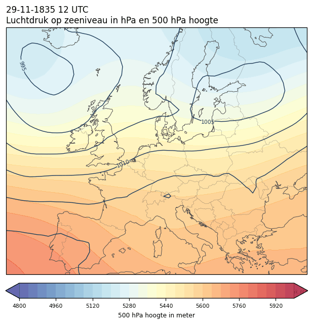 Weerkaart van 29 november 1835 om 12 UTC