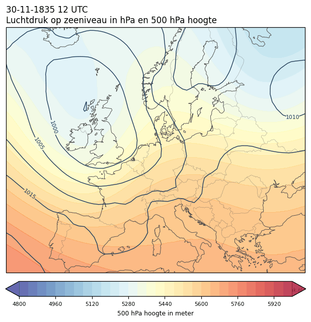 Weerkaart van 30 november 1835 om 12 UTC