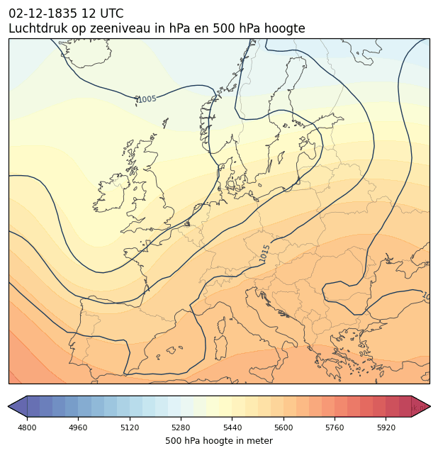 Weerkaart van 2 december 1835 om 12 UTC