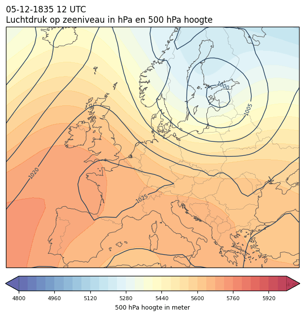 Weerkaart van 5 december 1835 om 12 UTC