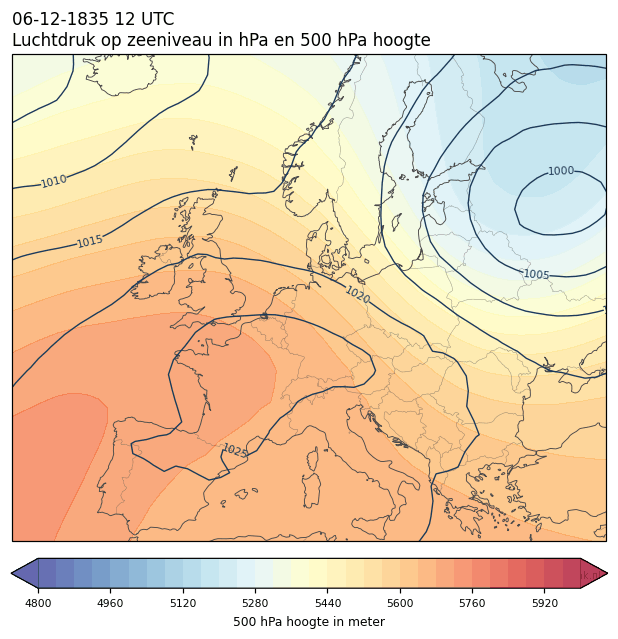 Weerkaart van 6 december 1835 om 12 UTC