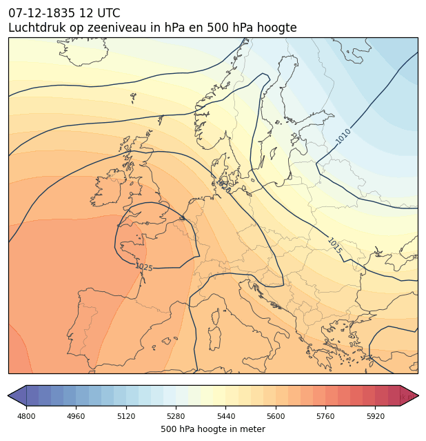 Weerkaart van 7 december 1835 om 12 UTC