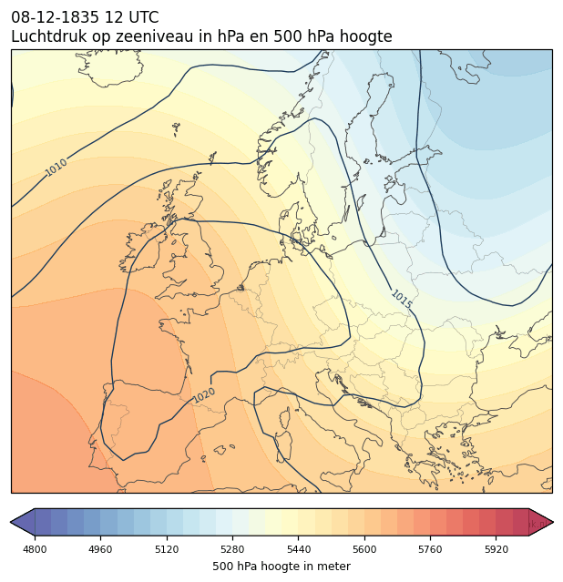 Weerkaart van 8 december 1835 om 12 UTC