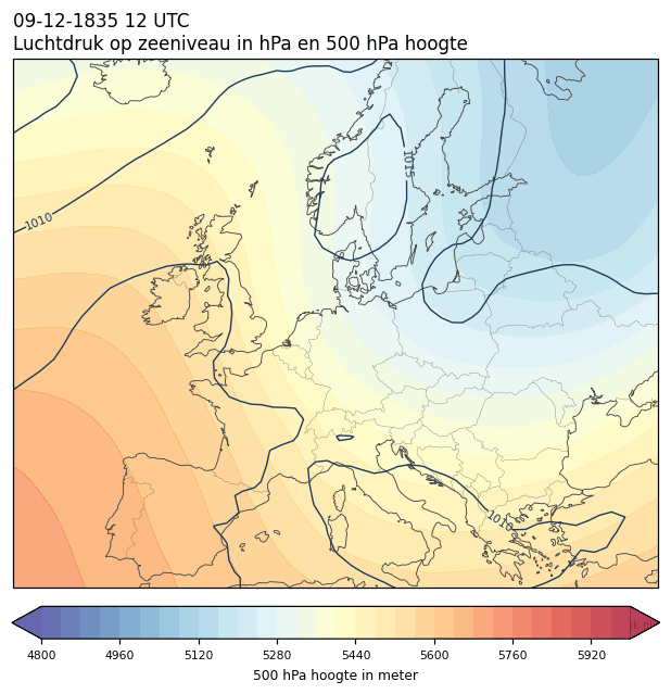 Weerkaart van 9 december 1835 om 12 UTC