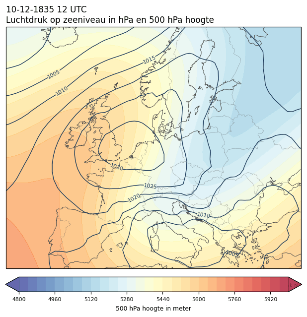 Weerkaart van 10 december 1835 om 12 UTC