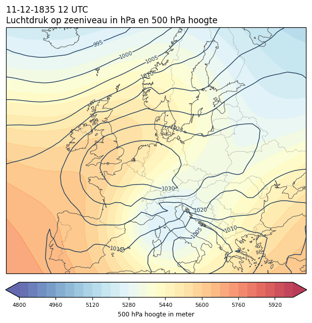 Weerkaart van 11 december 1835 om 12 UTC