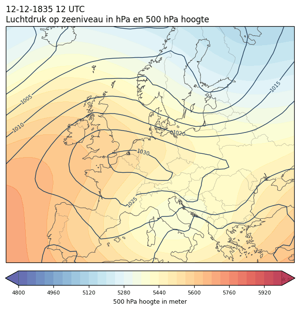 Weerkaart van 12 december 1835 om 12 UTC