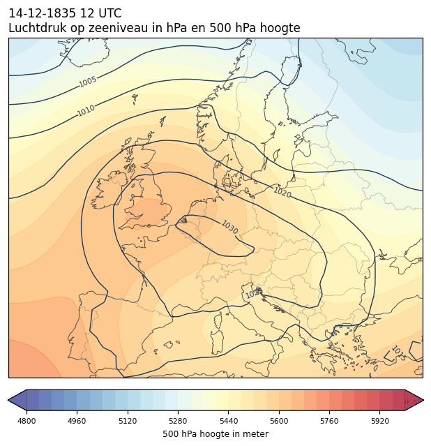Weerkaart van 14 december 1835 om 12 UTC