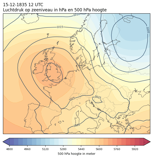 Weerkaart van 15 december 1835 om 12 UTC
