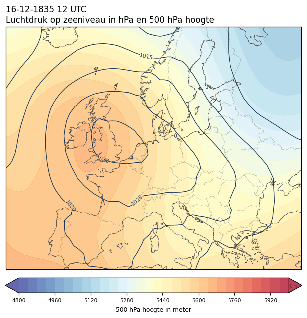 Weerkaart van 16 december 1835 om 12 UTC
