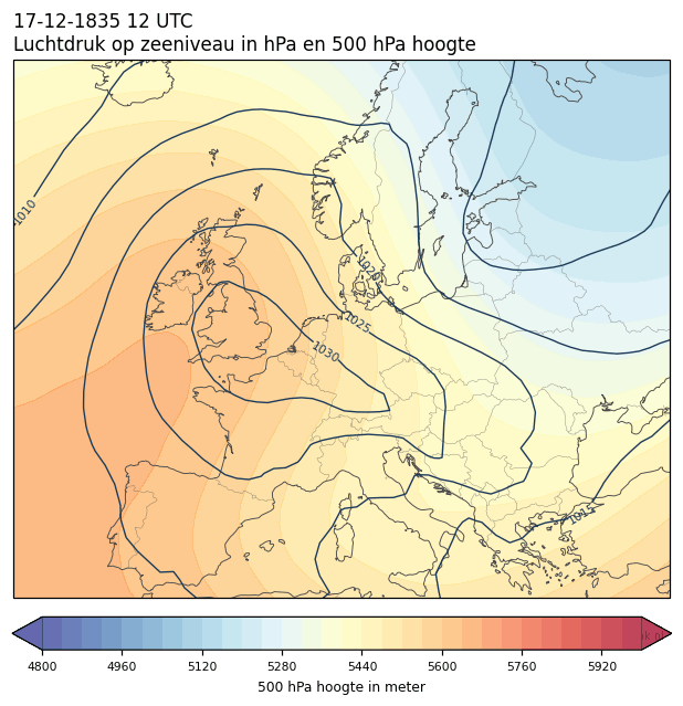 Weerkaart van 17 december 1835 om 12 UTC