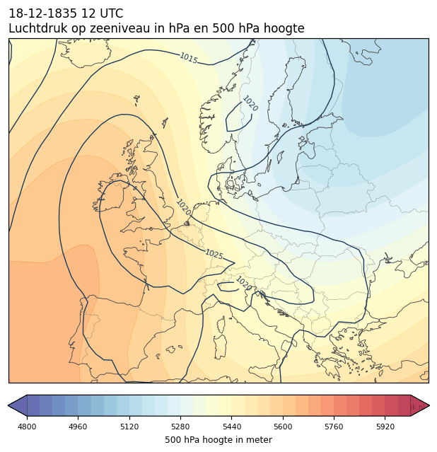 Weerkaart van 18 december 1835 om 12 UTC