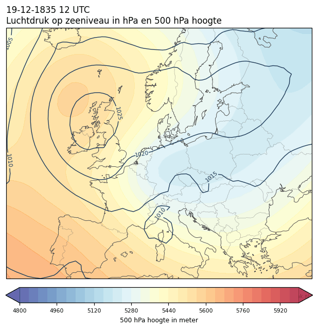 Weerkaart van 19 december 1835 om 12 UTC