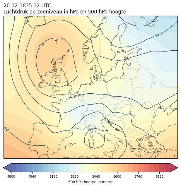 Weerkaart van 20 december 1835 om 12 UTC