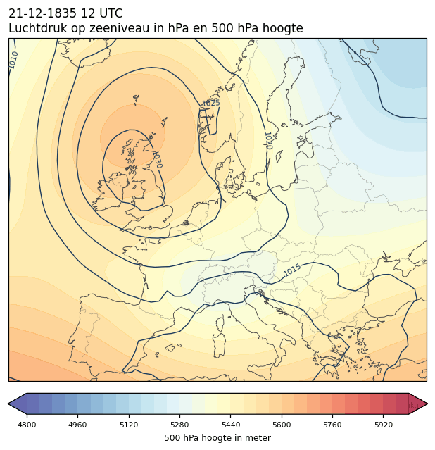 Weerkaart van 21 december 1835 om 12 UTC