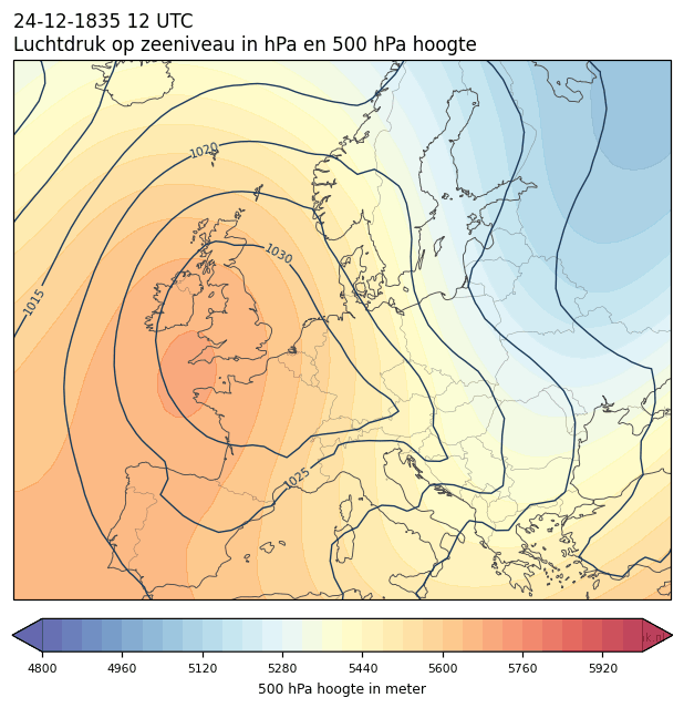 Weerkaart van 24 december 1835 om 12 UTC